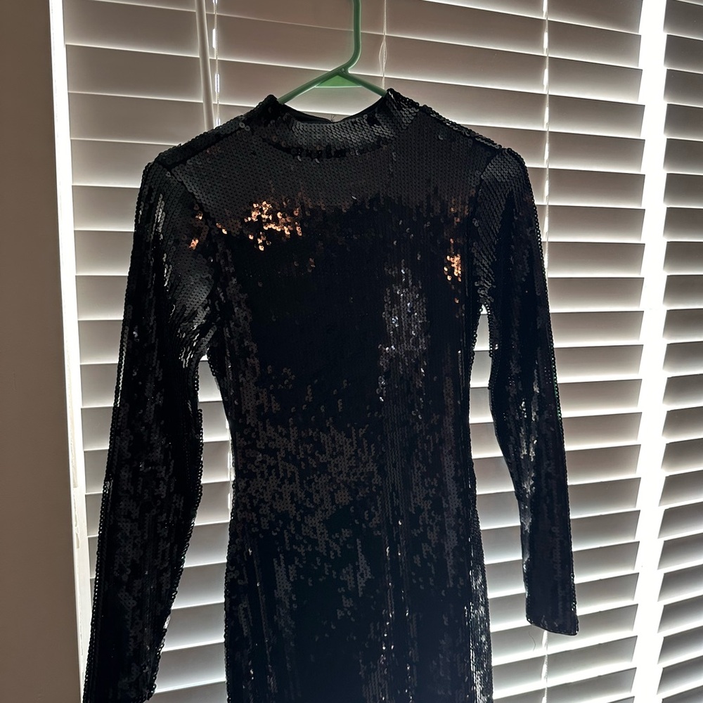 Black Sequin Long Sleeve Dress